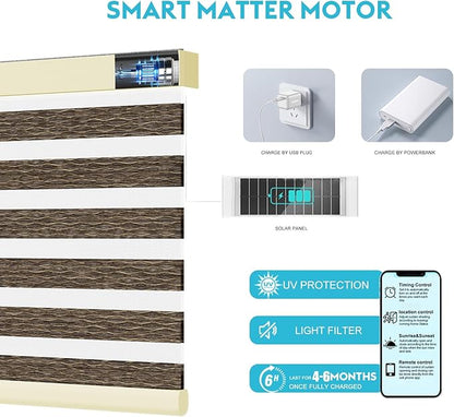 Motorized Zebra Blinds with Remote, Work with HomeKit Alexa, Smart Light Filtering Horizontal Automatic Electric Window Shades for Home Office Customsize(80% Blackout Oceanwave Brown)