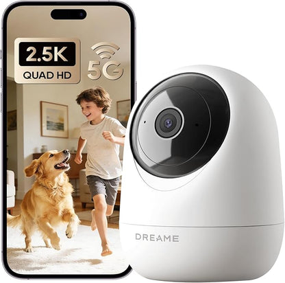 DREAME 2.5K 4MP Pet Dog Camera, Security Cameras Wireless Indoor, Dual-Band 5G/2.4G Wi-Fi, Auto-Tracking, 360° Pan-Tilt, Cloud & Local Storage, Physical Privacy Mode, Work with Alexa & Google, White