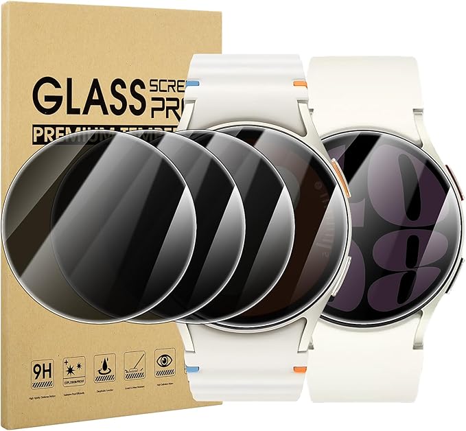 Suoman 4-Pack for Samsung Galaxy Watch 6/7/FE 40mm Privacy Screen Protector, [Anti-peeping] 9H Hardness Ultra-thin Tempered Glass Screen Protective Film