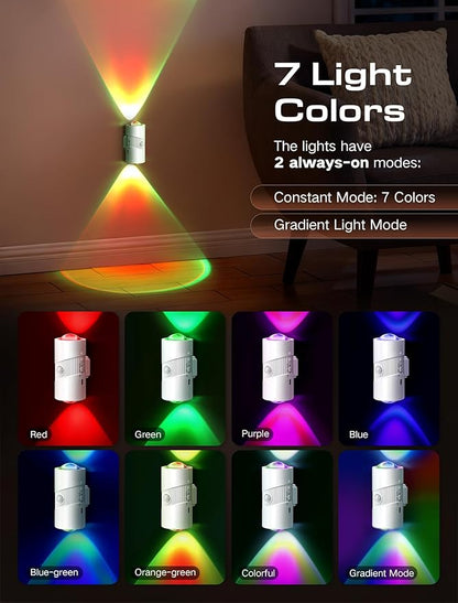 Rechargeable RGB Motion Sensor Night Light, Color Changing LED Night Light with Stick-on Magnet, 4-Level Adjustable Brightness, Nightlights for Bedroom, Bathroom, Hallway, Stairs, Closet, 1-Pack