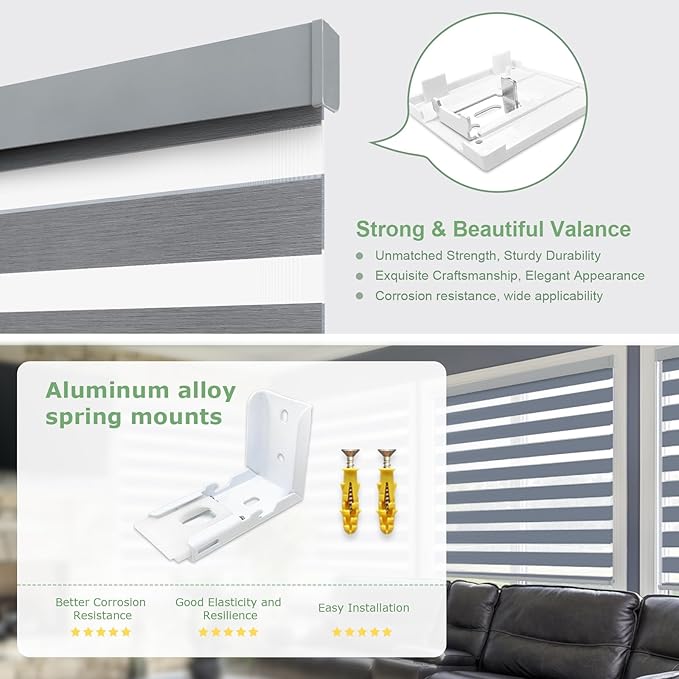 MING CHEN Motorized Blinds with Remote, Built-in Rechargeable Smart Automatic Window Blinds, Custom Size Electric Zebra Blinds Compatible with Alexa Google (90% Blackout Fine Lines Dark Grey)