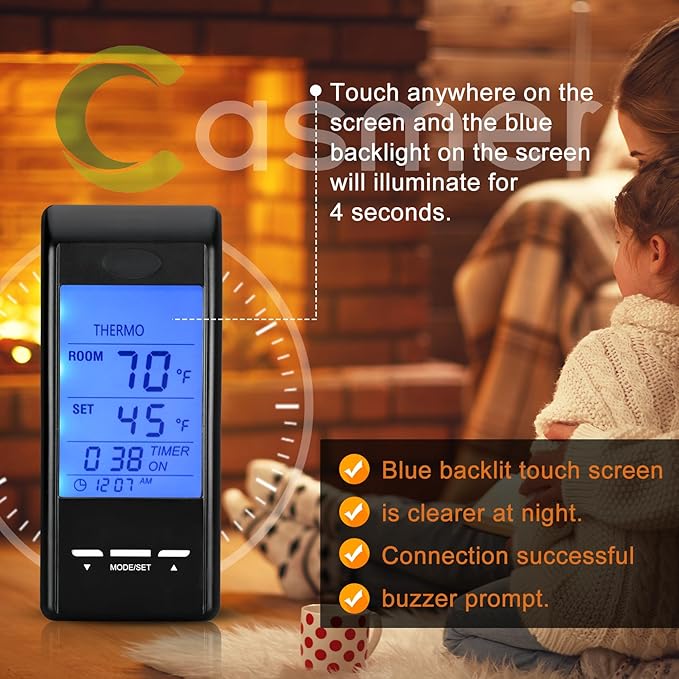 Universal Smart Fireplace Remote Control, Fit for skytech 1001 3301 5301 5320 Smart-BATT,superior TSRC,acumen RCK,Touch Screen-Timer Control-Thermostat Control-Child Protection,Control Millivolt Valve