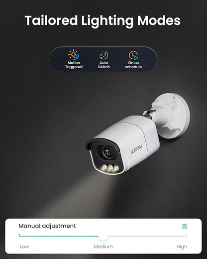 ZOSI 4K 8MP 16CH PoE Security Camera System, 8pcs 3K 5MP C186 Aurora Lux True Full Color Night Vision Outdoor Indoor PoE Wired Cameras, Person/Vehicle Alerts, Light & Siren, Two-Way Talk, with 4TB HDD