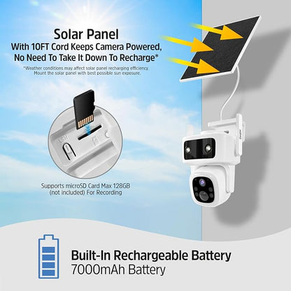 Energizer Smart 4G LTE Cellular Security Camera with Solar Panel, 2K Outdoor Wireless Pan Tilt Camera, No WiFi Required, Rechargeable Battery, Color Night Vision, Motion Detection, White