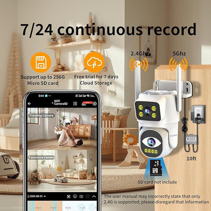 ESCANU Dual Lens Security Camera Outdoor,WiFi Camera for Home Security,Home Survaillance Outdoor,PTZ,2-Way Audio, Auto Tracking,Night Vision,24/7 Continous Record,IP65 Weather Proof