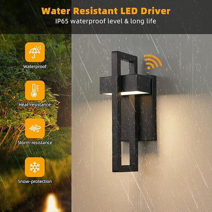 tewei 16.5'' LED Outdoor Wall Sconce Dusk to Dawn Outdoor Lighting, Modern Exterior Lighting Fixtures, Black LED Front Porch Lights Outside Wall Mount Lights for House, Hallway, 3000K, 1 Pack