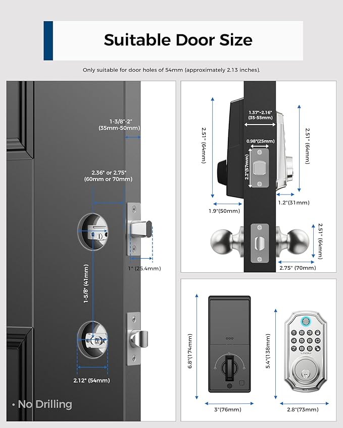 Keyless Entry Door Lock, Smart Deadbolt Lock with Handleset D180 & D280 (Fingerprint & Leveler) (Sliver)