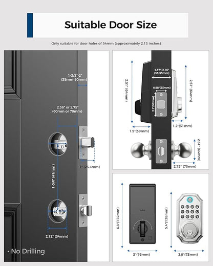 Keyless Entry Door Lock, Smart Deadbolt Lock with Handleset D180 & D280 (Fingerprint & Leveler) (Sliver)