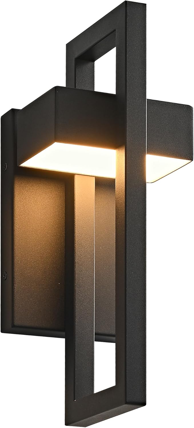 Outdoor Wall Lights Modern LED Exterior Lighting Fixtures, 3000K 20W Outdoor Wall Sconce for Porch, Matte Black Outside Wall Mount Lights for Front Door House Garage (1pack)