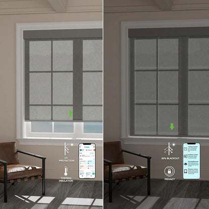 Motorized Blinds with Remote [Light Filtering] Smart Blinds Compatible with Alexa Google HomeKit, 60% Blackout Automatic Roller Shades for Indoor Windows, Customized Size, Pure Light Gray