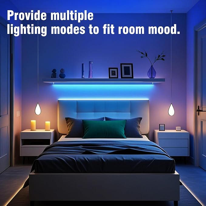 VOLIVO 25FT LED Strip Lights for Bedroom RGB Color Changing | Bluetooth APP Control, IR Remote, Music Sync Lighting, Room & Home Decor