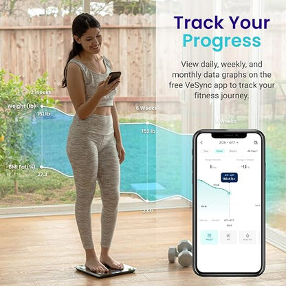 Etekcity Rechargeable Smart Scale for Body Weight, Bluetooth, 400 lb | Digital bathroom scale tracks BMI, body fat and muscle mass, with accurate weighing and smartphone app sync