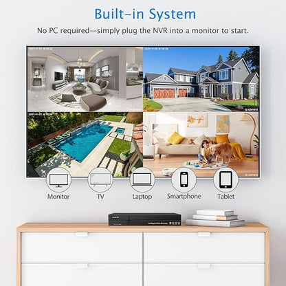 MWRCTV 4K 16CH Network Video Recorder 4K NVR for Security Camera System,Supports 8MP 5MP 4MP 2MP HD PoE IP Cameras,No Poe Port,UP to 16TB HDD(NOT Include HDD)