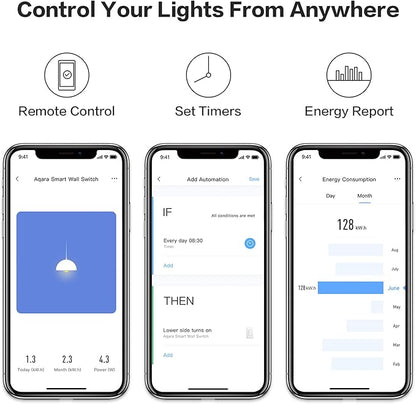 Aqara Smart Light Switch (with Neutral, Single Rocker), Requires AQARA HUB, Zigbee Switch, Remote Control and Set Timer for Home Automation, Compatible with Apple HomeKit, Alexa, Google Assistant