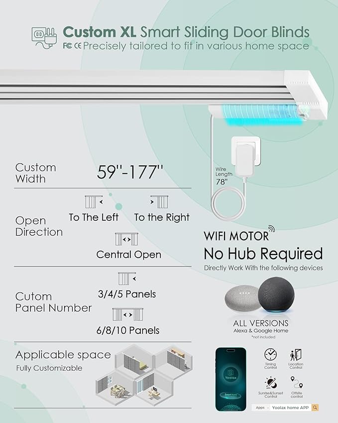 Yoolax Custom XL Smart Sliding Door Blinds, Motorized Sliding Panel Blinds Compatible with Alexa, Light Filtering Vertical Blinds for Glass Doors, Patio Doors, Closet Doors, Half Shading Woven Dune