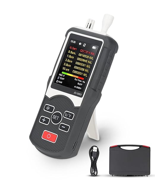 Air Quality Pollution Monitor, 0.3Μm to 10Μm Pm2.5 Dust Particle Counter Data Logger, Air Quality Tester for Indoor and Outdoor, Handheld Professional Pollution Meter, Dust Partic
