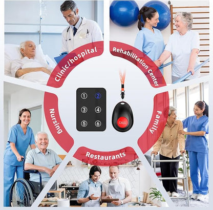CallToU Wireless Call Button Caregiver Pager Nurse Call System for Elderly /Patients at Home /Hospital with Voice Announcements and LED Number Display (6 Waterproof Call Button & 1 Receiver)