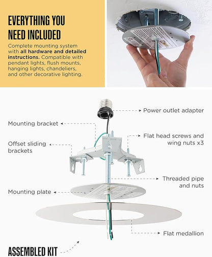 The Can Converter R56 Recessed Can Light Conversion Kit w/ 7"¾ Flat Ceiling Medallion - Home Improvement for 5" & 6" Cans, Converter Kit for Ceiling Fan & Light Fixture, UL Certified, Polished Nickel