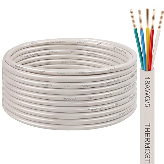 XRDS -RF 18AWG 5 Conductor Thermostat Wire 20FT, Solid Copper, 18 Gauge 5 Wire for Thermostat, HVAC, Heating and Cooling, White Jacket (10FT / 20FT / 25FT / 30FT / 50FT / 75FT / 100FT)