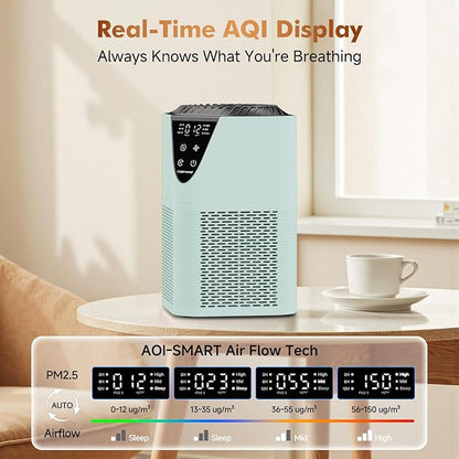 Air Purifiers for Home Large Room up to 1750 Sq Ft, H13 True HEPA Filter Air Purifiers for Bedroom, 25dB Quiet for Home,Bedroom,Office (Green)