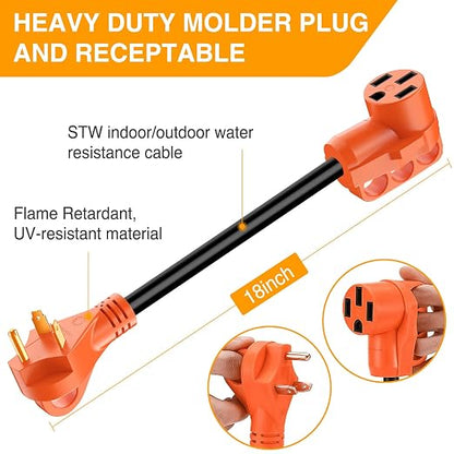 Nilight 30 Amp to 50 Amp RV Plug Electrical Adapter Cord Dogbone 18 Inch | TT-30P 30A Male Plug 14-50R 50A Female Receptacle Convert 30AMP Campground Power to 50A for 50A RV Camper Trailer Not for EV