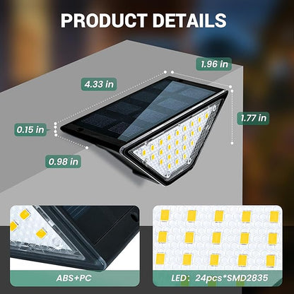 PATIOWIN 6 Pack Solar Step Lights for Outside, 24 LEDs Solar Stair Lights Waterproof IP65, Solar Deck Lights Outdoor Decor for Garden, Porch, Pathway, Patio, Fence, Balcony(Warm White)