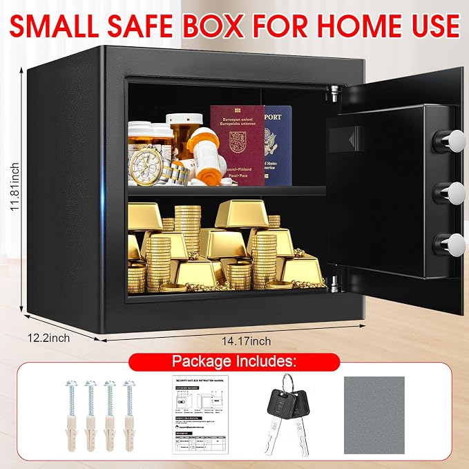 1.8 Cub Small Fire Safe for Home Use, Digital Security Safes Fireproof Waterproof with Combination Lcok and Removable Shelf, Anti-theft Fireproof Safe Box for Document Money Valuables