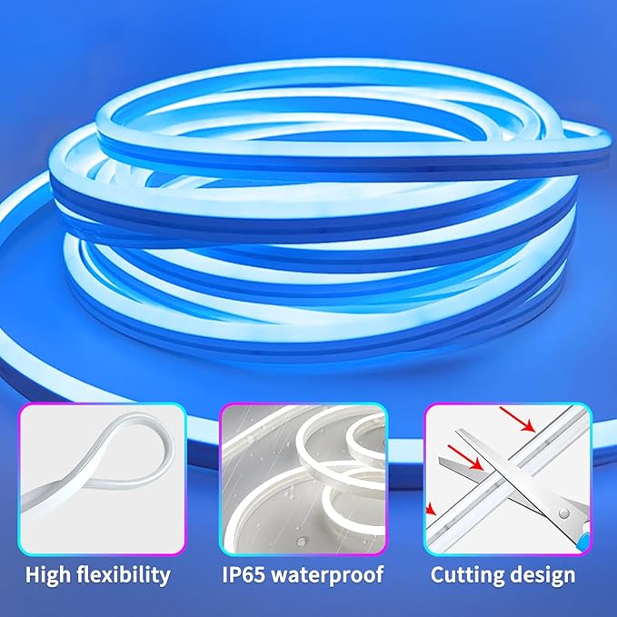 segrass 100ft LED neon Lights with Remote APP Control IP65 Waterproof Flexible Neon LED Strip Lights 24v RGB LED neon Rope Lights for Bedroom Room Outdoors Decor（2 Rolls of 50ft