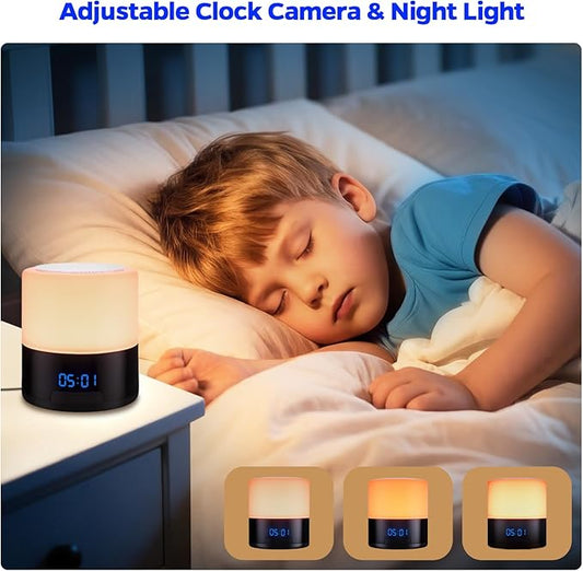 Security Camera Indoor for Home - Bluetooth Speaker - Homekit Camera - 1080P Clock Camera with 160°Rotating Viewing Angle - Night Light - AI Motion Detection (Black and White)