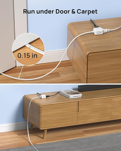 TROND 360 Rotating Flat Plug Extension Cord 6ft, 3 AC, ETL Listed, White