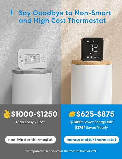meross Smart Thermostat for Home, WiFi Thermostat Works with Matter, Alexa, Apple Home, Google Assistant, App & Voice Control, 7x24h Scheduling, Energy Saving, C-Wire Required