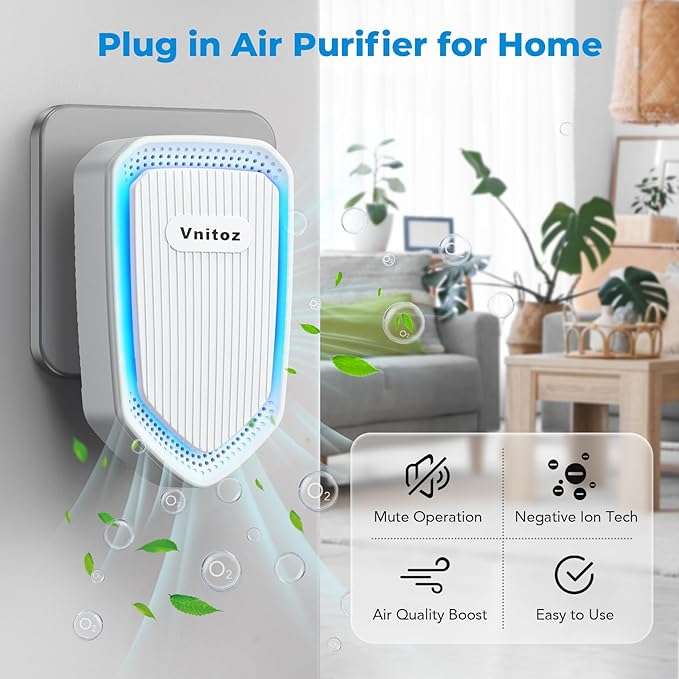 Air Ionizers Plug In Negative Ion Air Purifiers Quiet Air Freshener for Home Bedroom Office Basement - Portable Mini Air Cleaner Odor, Smoke, Dust, Pet Smell (2, Black)