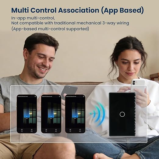 Smart Switch Aluminum Frame,2.5D Glass Panel,4.65 X 2.83 X 1.26 Inches,Need Neutral Wire,2.4GHz WiFi,Work with Tuya/Smart Life,App/Voice Control,Black 1 Button