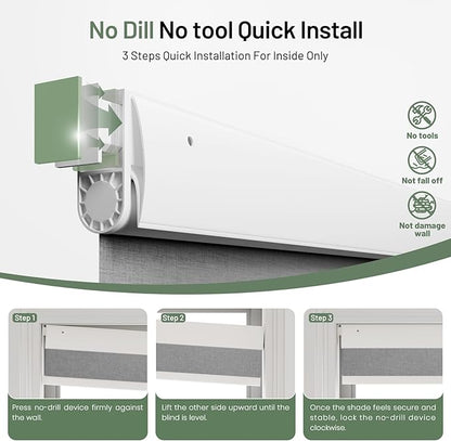 Motorized Blinds with Remote, Blackout No Drill Cordless Smart Roller Shades, Automatic Blinds for Windows, Grey,36" W x 72" H
