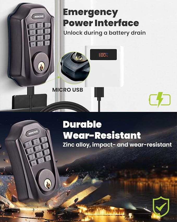 Keyless-Entry Deadbolt Smart Lock: UF01 GreenShield Digital Exterior Locks for Front Door, Touch-Control Keyless Door Lock with Keypad Smartphone Control, Waterproof IP54 (Venetian Bronze)