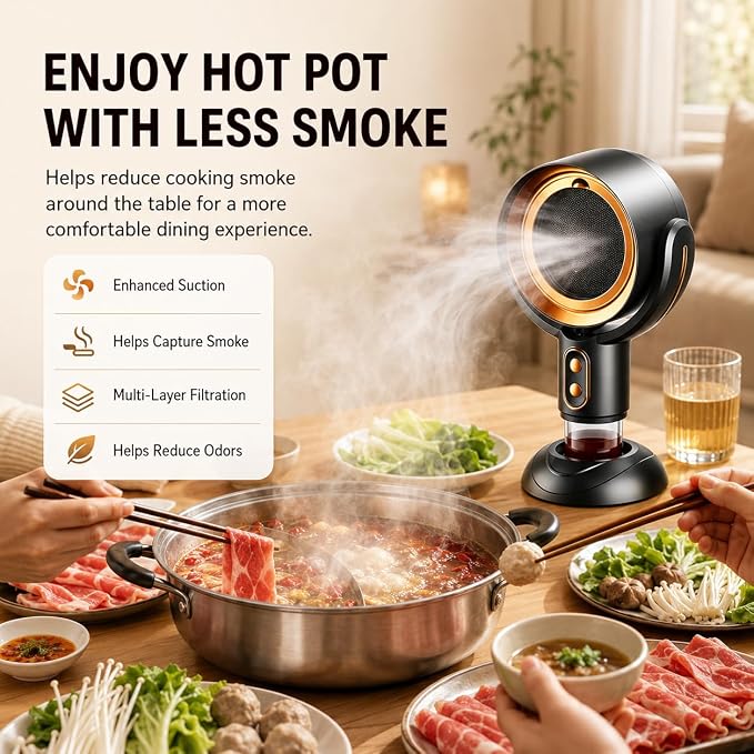 PuffHide Portable Smoke Purifier for Indoor Smoking with 2-Speed Exhaust Fan, Adjustable Angle Compact Cleaner for Kitchen Cooking, BBQ & Indoor Use, Black Gold