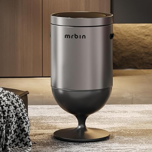 Mrbin Stainless Steel Motion Sensor Trash Can with Lid, 5.3 Gallon Wine Glass Shaped Automatic Waste Basket Touchless, Smart Round Tall Garbage with High Leg for Office, Bedroom, Kitchen, Eclipse Grey