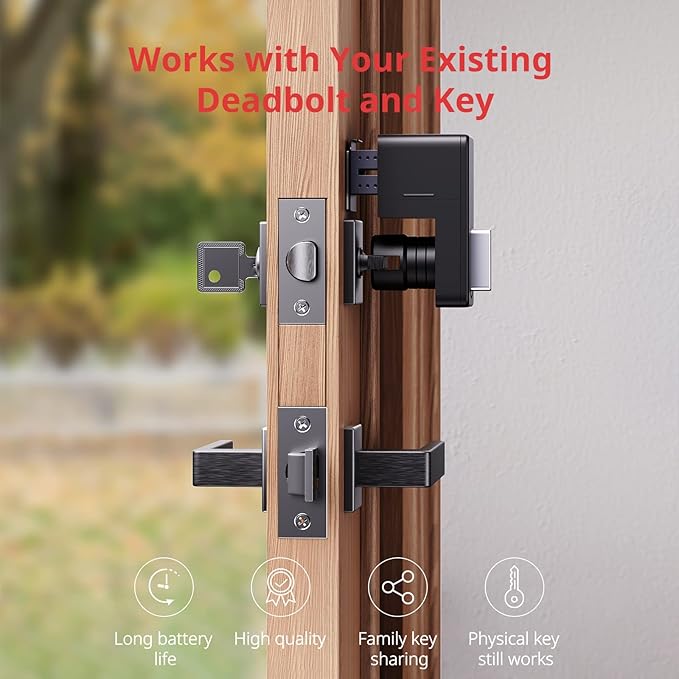 SwitchBot Fingerprint Smart Lock for Existing Deadbolt with Keypad Touch and Hub Mini – Keyless Entry, Password & NFC Card, Auto-Lock, App Control, Alexa Siri Google Compatible