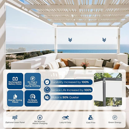 Motorized Outdoor Shades, Custom Patio Roller Blinds with Remote, Smart Exterior Sun Shades Compatible with Alexa, HomeKit, Google Home (5% Openness White)