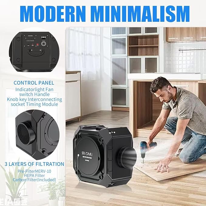 Air Scrubber Electric Air Duster-Portable Hepa Air Purifier-Air Duct Cleaner-Hepa Air Scrubber with 3 Stage Filtration. Air Scrubber with MERV-10, HEPA, Activated Carbon Filter