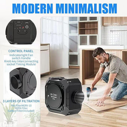 Air Scrubber Electric Air Duster-Portable Hepa Air Purifier-Air Duct Cleaner-Hepa Air Scrubber with 3 Stage Filtration. Air Scrubber with MERV-10, HEPA, Activated Carbon Filter