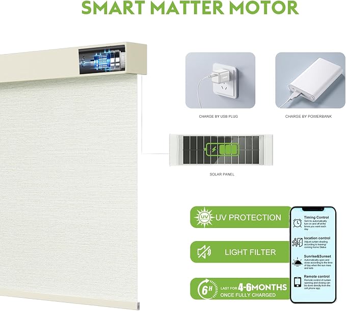 Motorized Blinds with Remote，100% Blackout Smart Blinds Motorized Roller Shades Compatible with Alexa Automatic Blinds for Windows Electric Window Blinds Customized Size Starlight Beige