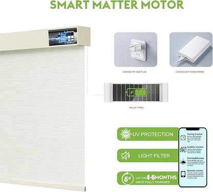 Motorized Blinds with Remote，100% Blackout Smart Blinds Motorized Roller Shades Compatible with Alexa Automatic Blinds for Windows Electric Window Blinds Customized Size Starlight Beige