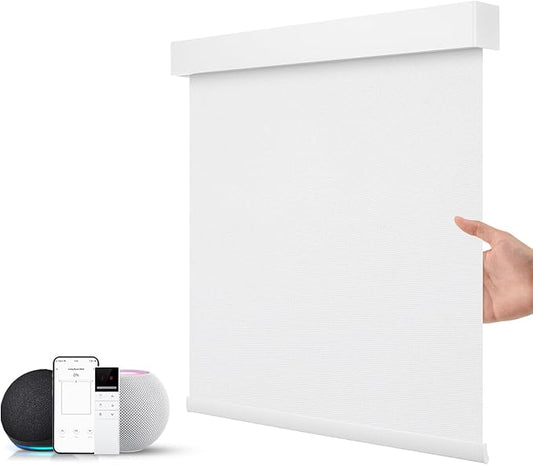 ZSTARR Motorized Smart Blind for Window with Remote Control, Automatic Blackout Roller Shade Customizable Size,with Valance Child Safety Rechargeable Battery Blinds (Waterproof White)