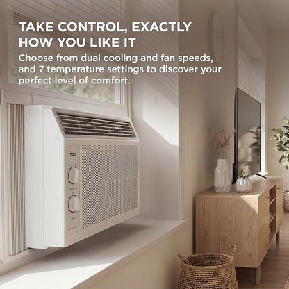 TCL 5000 BTU Window Air Conditioner, Compact Energy Efficient AC Unit with Fan & Reusable Filter for Bedroom, Living Room, Garage, Other Rooms Up To 150 Sq. Ft.