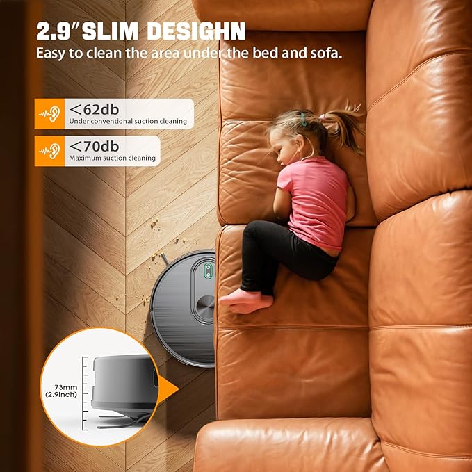 Robot Vacuum and Mop Combo, 6500Pa Strong Suction, 2 in 1 Robotic Vacuum with Gyro Inertial Navigation, 200 Min Runtime, App/Wi-Fi/Voice Control, Slim, for Pet Hair, Hard Floor, Carpet