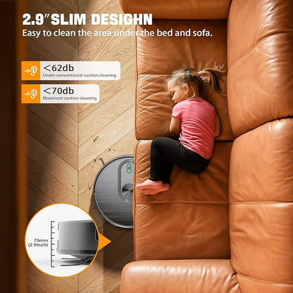 Robot Vacuum and Mop Combo, 6500Pa Strong Suction, 2 in 1 Robotic Vacuum with Gyro Inertial Navigation, 200 Min Runtime, App/Wi-Fi/Voice Control, Slim, for Pet Hair, Hard Floor, Carpet