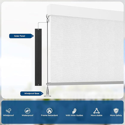 Motorized Outdoor Shades, Custom Patio Roller Blinds with Remote, Smart Exterior Sun Shades Compatible with Alexa, HomeKit, Google Home (3% Openness White)