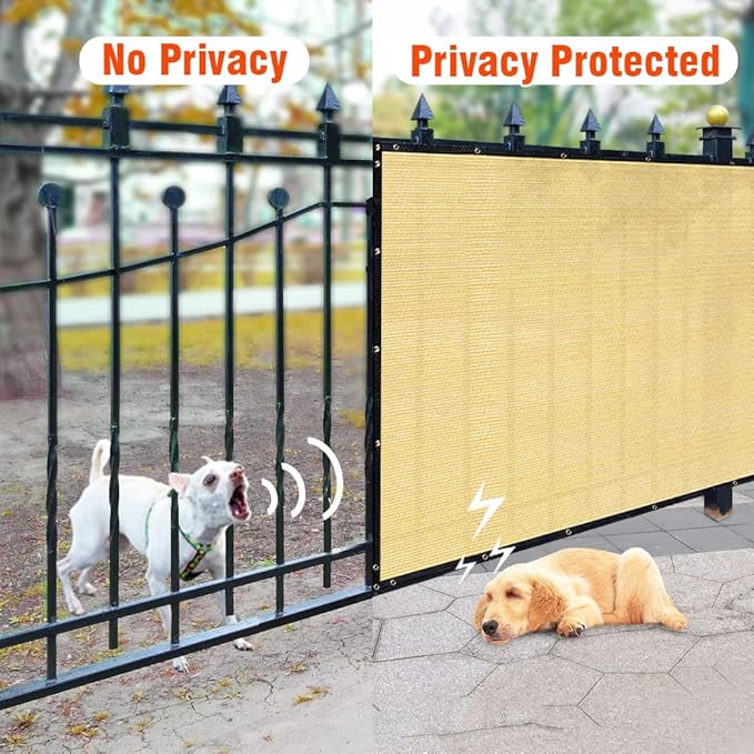 iCover 6x25ft Privacy Screen Fence, Outdoor Fencing Panels, Garden Windscreen Mesh Shade Sail Net Barrier, Include Reinforced Bindings and Brass Grommets Cable Zip Ties, Sand