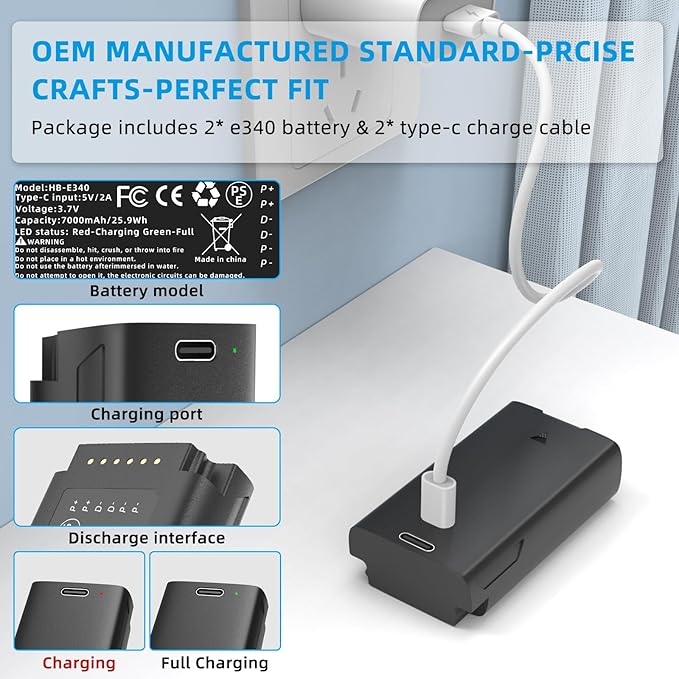 SAPBJ Battery Replacement for eufy Security Video Doorbell E340 Rechargeable Lithium-ion Backup Battery with Type-C Charge Cable Upgraded 7000mAh Capacity